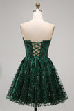 Dark Green Sequin Sweetheart Corset Short Homecoming Dress