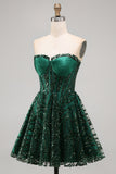 Dark Green Sequin Sweetheart Corset Short Homecoming Dress