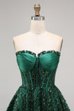 Dark Green Sequin Sweetheart Corset Short Homecoming Dress