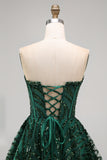 Dark Green Sequin Sweetheart Corset Short Homecoming Dress