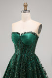 Dark Green Sequin Sweetheart Corset Short Homecoming Dress