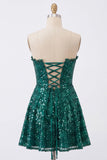 Dark Green Sequin Sweetheart Corset Short Homecoming Dress