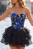 Sky Blue Sweetheart Floral Tiered A-Line Homecoming Dress with Lace-up Back