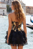 Sky Blue Sweetheart Floral Tiered A-Line Homecoming Dress with Lace-up Back