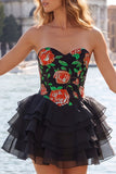 Sky Blue Sweetheart Floral Tiered A-Line Homecoming Dress with Lace-up Back
