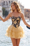Sky Blue Sweetheart Floral Tiered A-Line Homecoming Dress with Lace-up Back