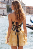 Sky Blue Sweetheart Floral Tiered A-Line Homecoming Dress with Lace-up Back