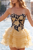 Sky Blue Sweetheart Floral Tiered A-Line Homecoming Dress with Lace-up Back