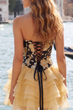 Sky Blue Sweetheart Floral Tiered A-Line Homecoming Dress with Lace-up Back