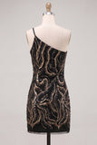 One Shoulder Sequin Bodycon Gold Homecoming Dress