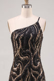 One Shoulder Sequin Bodycon Gold Homecoming Dress