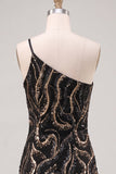 One Shoulder Sequin Bodycon Gold Homecoming Dress
