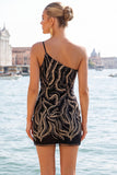 One Shoulder Sequin Bodycon Gold Homecoming Dress