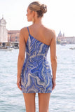 One Shoulder Sequin Bodycon Gold Homecoming Dress
