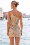 One Shoulder Sequin Bodycon Gold Homecoming Dress