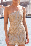 One Shoulder Sequin Bodycon Gold Homecoming Dress
