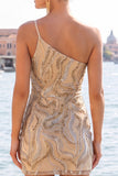 One Shoulder Sequin Bodycon Gold Homecoming Dress