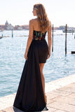 Sweetheart Bodycon Ruched Sequin Corset Black Homecoming Dress with Sash