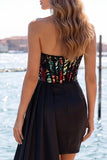 Sweetheart Bodycon Ruched Sequin Corset Black Homecoming Dress with Sash