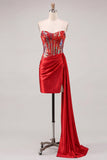 Sweetheart Bodycon Ruched Sequin Corset Black Homecoming Dress with Sash