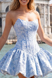 Yellow Strapless A-Line Jacquard Corset Homecoming Dress