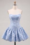 Yellow Strapless A-Line Jacquard Corset Homecoming Dress