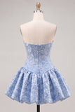 Yellow Strapless A-Line Jacquard Corset Homecoming Dress