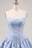 Yellow Strapless A-Line Jacquard Corset Homecoming Dress