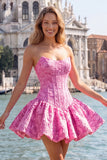 Yellow Strapless A-Line Jacquard Corset Homecoming Dress