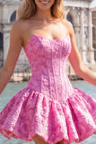 Yellow Strapless A-Line Jacquard Corset Homecoming Dress