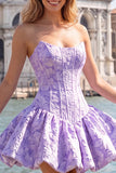 Yellow Strapless A-Line Jacquard Corset Homecoming Dress