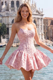 Yellow Strapless A-Line Jacquard Corset Homecoming Dress