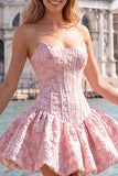 Yellow Strapless A-Line Jacquard Corset Homecoming Dress