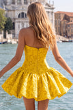 Yellow Strapless A-Line Jacquard Corset Homecoming Dress