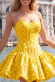Yellow Strapless A-Line Jacquard Corset Homecoming Dress
