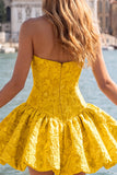 Yellow Strapless A-Line Jacquard Corset Homecoming Dress