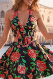 Halter Lilac A Line Cut Out Floral Corset Homecoming Dress
