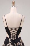 Black Floral Cut Out A Line Homecoming Dress with Lace-up Back