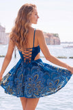 Black Floral Cut Out A Line Homecoming Dress with Lace-up Back