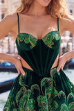 Black Floral Cut Out A Line Homecoming Dress with Lace-up Back