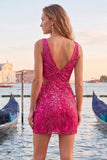 Green Bodycon V Neck Cut Out Sequin Short Homecoming Dress