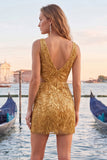 Green Bodycon V Neck Cut Out Sequin Short Homecoming Dress