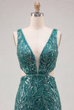 Green Bodycon V Neck Cut Out Sequin Short Homecoming Dress