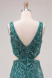 Green Bodycon V Neck Cut Out Sequin Short Homecoming Dress