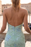 Mint Green Halter Floral Sequin Bodycon Short Homecoming Dress