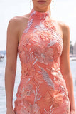 Mint Green Halter Floral Sequin Bodycon Short Homecoming Dress
