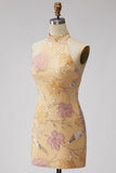 Mint Green Halter Floral Sequin Bodycon Short Homecoming Dress