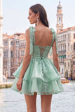 Cute Lilac A Line Pearl Tiered Short Homecoming Dress with Lace Up Back