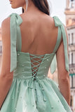 Cute Lilac A Line Pearl Tiered Short Homecoming Dress with Lace Up Back