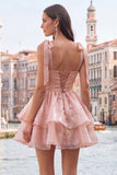 Cute Lilac A Line Pearl Tiered Short Homecoming Dress with Lace Up Back